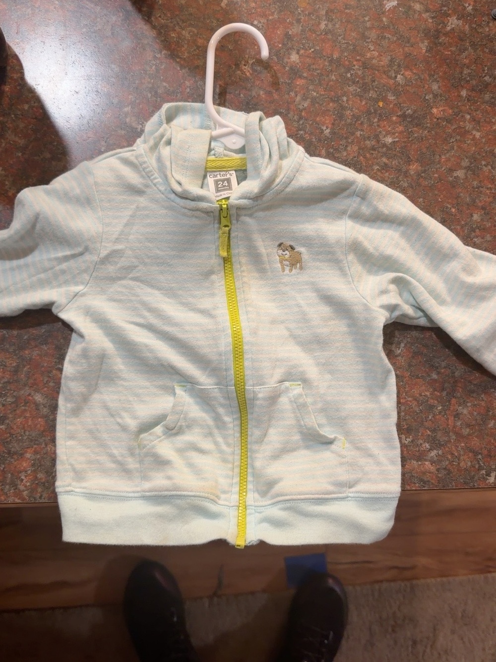 Carter's Pale Blue Striped Zip Hoodie with Yellow Zipper